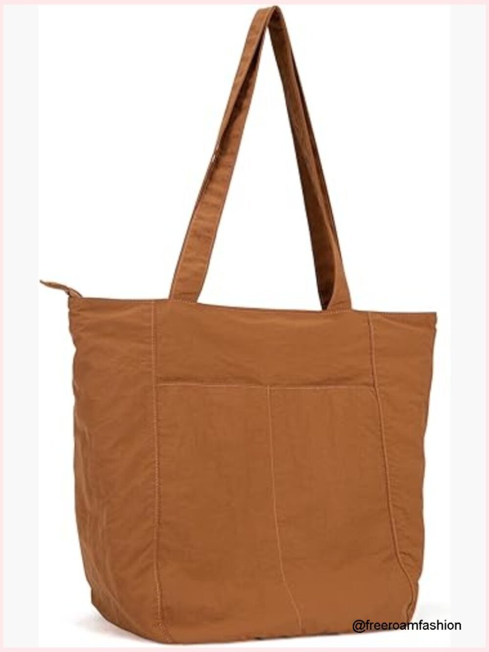 Large Nylon Tote Bag with Zipper, Shoulder Strap, Multiple Pockets